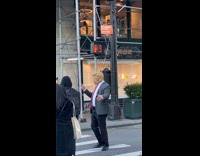 Trump costume guy directs traffic red tie 