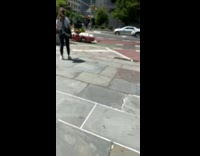 Guy drive car red white car with stars design