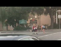 Woman selfie ride desk chair street rope