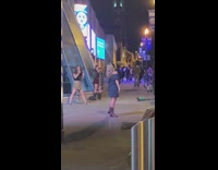 Blue dress cowboy boots girl LED ads 