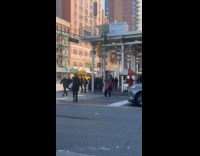 Man brown polo juggles pins during stoplight 