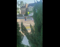 Blue skirt lady dances little girl films 