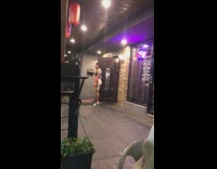 Woman dyed dress sit hit by door