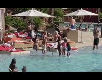 Woman bikini dance kids swimming pool stairs music Part 2