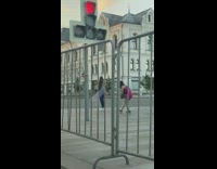 White shirt girl sidewalk pink dress friend 