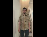 Guy shirt change every step down stairs