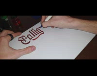 Guy write calligraphy text paper time lapse