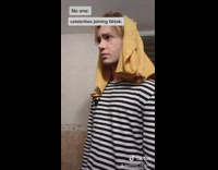 celebrities joining tiktok yellow towel striped shirt 