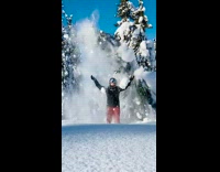 Snow from tree fall to woman kneel part 2