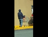 Guy shopping cart dunkin donuts drive through