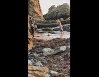 Woman white dress spin hair outbalanced beach