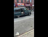 Green van plays loud music 