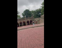 Poet with typewriter in central park 