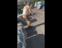 Guy hits crotch with wood plank