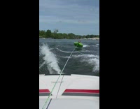 Girl green inflatable tube white boat scorpion 