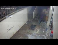 Man runs down stairs slips and falls 