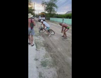 Two guys fall off bicycle fail dirt