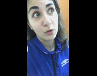 Blue jacket girl makes sweet potato fries 