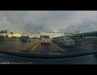 Car jump across the curb and drives