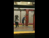 Old man shake kiss subway metal beam