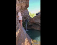 Girl white dress slip on rocks fail