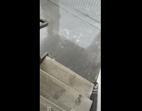 Girl slips on icy stairs takes a step 