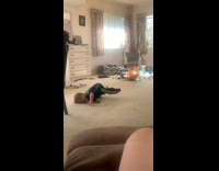 Baby fell and lie down on the carpet floor