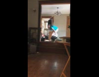 Dog tackle push little girl red dress