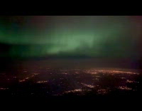 Northern lights skyline view during plane ride