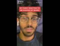 Guy shaves facial hair and shows family 