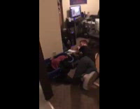 guy running into door and breaking it