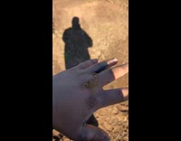 Man talk with small scorpion on hand
