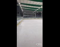 Brown shorts guy blue zamboni ice rink 