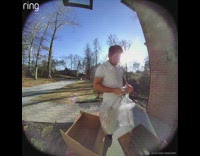 Husband opens wife package at door camera
