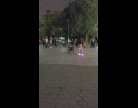 Grey rat costume guy girl roller skates