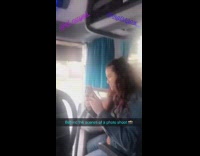 girl posing on bus