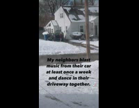 Neighbors dance on their driveway 