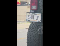 Jeep has license plate that says shut up 