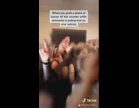 Dog eats bacon off counter parties