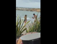 Woman black bikini dance rain beach plants part 1