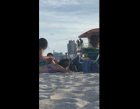 Man and woman  dance on beach resthouse