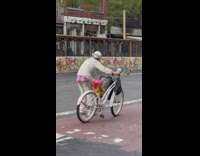 Biker dances to music 