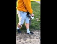 Dog gets leash tangled on bollards 