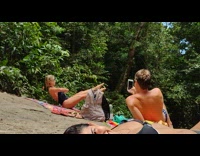 Woman black swimsuit workout sit leg raise