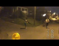 Two drunk guys race on street one falls