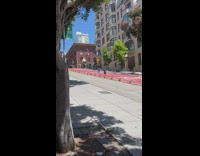 Woman poses at the red downhill road Part 1