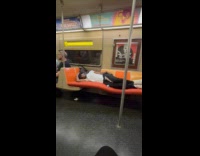 Man sleep lay on mattress inside train