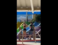 Monster promo girl play with hair slide