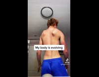 Shirtless guy in bathroom shows off body 