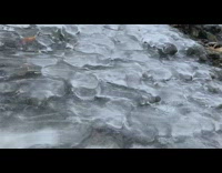 Air Bubbles Flow Forward Under Frozen Waterfalls